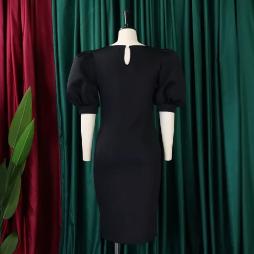 Round Neck Bodycon Dress - Elegant, Puff Sleeve, Knee Length - Image 4