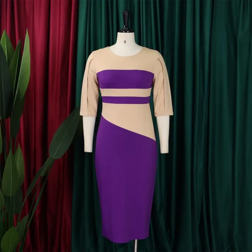 Round Neck Bodycon: Elegant Midi Dress for Formal Business Wear - Image 2