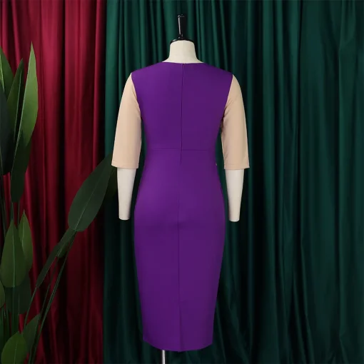 Round Neck Bodycon: Elegant Midi Dress for Formal Business Wear - Image 3