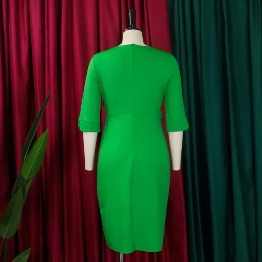 Round Neck Three Quarter Sleeve Bodycon Dress - Professional Elegance - Image 4