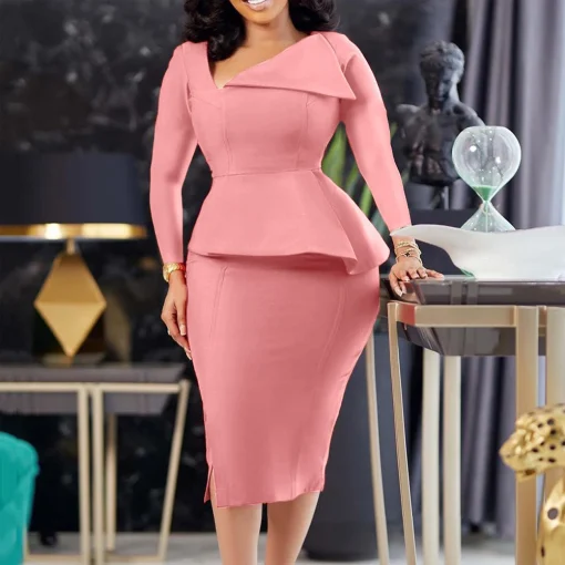 Chic Skew Collar Bodycon: Elegant Formal Midi Dress for Women