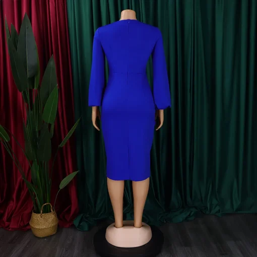 Skew Collar Bodycon Dress: Elegant, Full Sleeve, Mid-Calf Length - Image 3