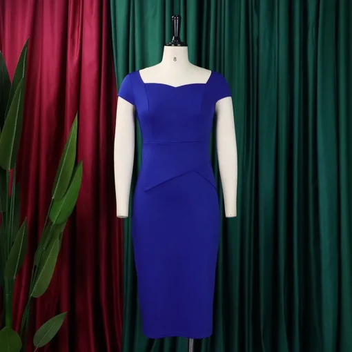 Square Neck Bodycon Dress: Elegant, Short Sleeve, Formal Business Wear - Image 2