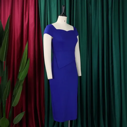 Square Neck Bodycon Dress: Elegant, Short Sleeve, Formal Business Wear - Image 3