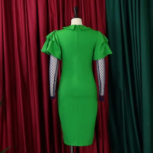 Elegant Bodycon: Turn Down Collar, Transparent Sleeve, Formal Dress - Image 3