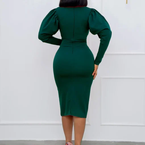 African Business Bodycon Dress: V-Neck, Full Sleeve, Elegant Midi - Image 2