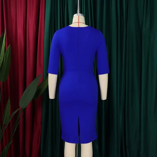 V-Neck Full Sleeve Bodycon: Elegant Mid-Calf Professional Business Dress - Image 4