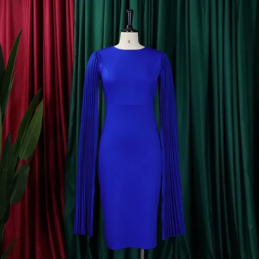 Elegant Round Neck Sheath Dress: Flying Sleeve, Package Hips - Image 2