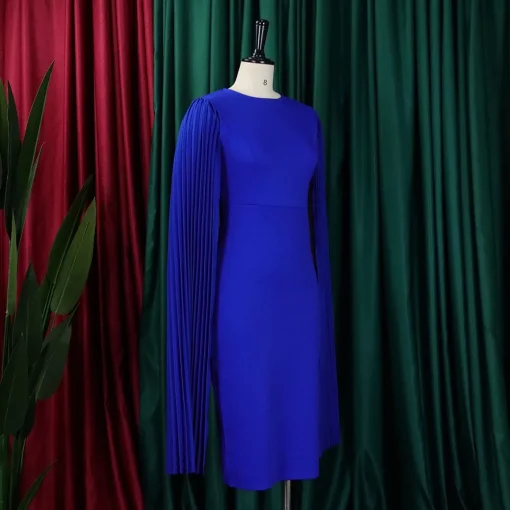 Elegant Round Neck Sheath Dress: Flying Sleeve, Package Hips - Image 3