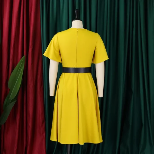 Chic V-Neck Ruffle Sleeve Dress: Belted, Knee-Length, Party Elegance - Image 4