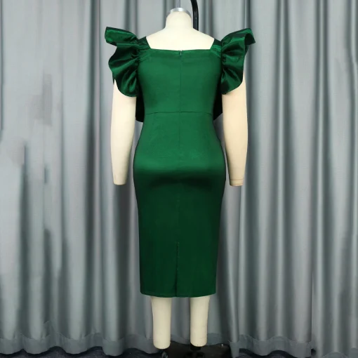 Green Bodycon Dress: Elegant Square Neck, Ruffles, High Quality - Image 4