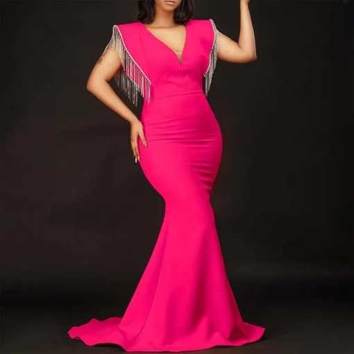 Luxury V-Neck Mermaid Dress: Elegant, Floor-Length for Birthday, Dinner