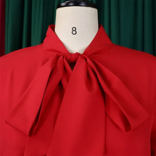 Elegant Bow Collar Office Dress: Full Sleeve, Ruffles, Knee Length - Image 5