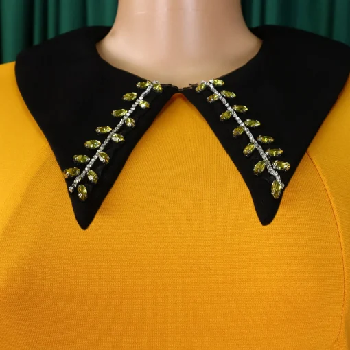 Office Elegance: A-Line Dress - Turn Down Collar, Full Sleeve - Image 4