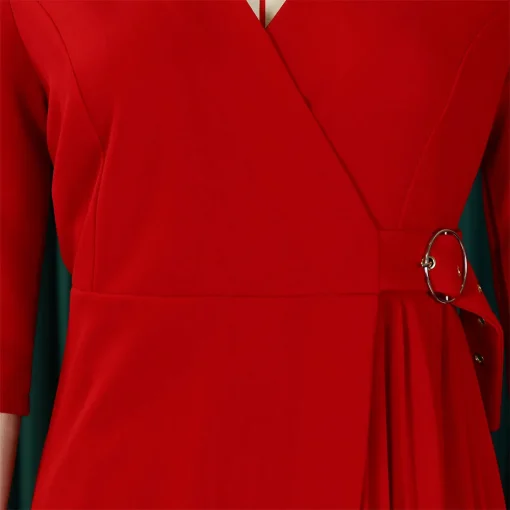 V-Neck Midi Dress: Elegant Office Attire with Pleated Waist - Image 6