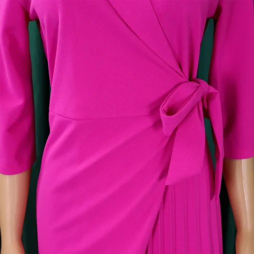 Elegant Pleated Blazer Dress: Notched Collar, Belted, Knee-Length - Image 5