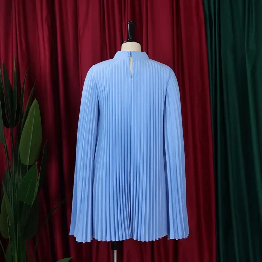 Elegant Pleated Mid-Calf Dress with Batwing Sleeves for Women - Image 4