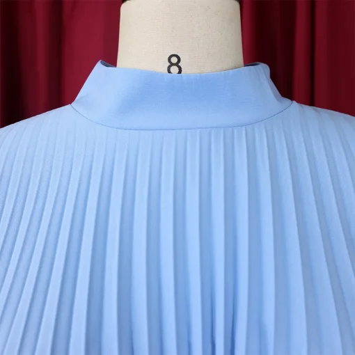 Elegant Pleated Mid-Calf Dress with Batwing Sleeves for Women - Image 5