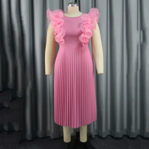 Elegant Pleated Sleeveless Dress: High Waist, Luxury Occasion Wear - Image 2