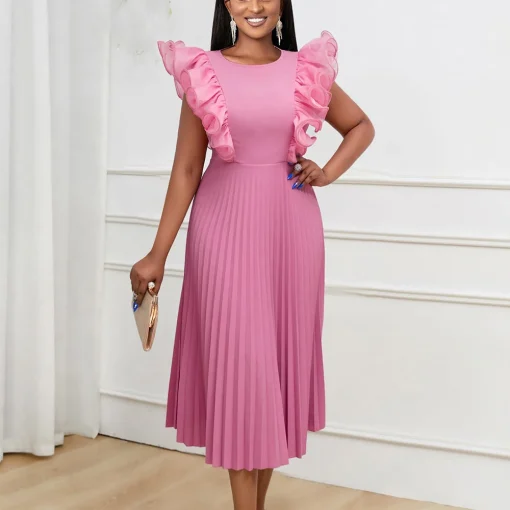 Elegant Pleated Sleeveless Dress: High Waist, Luxury Occasion Wear