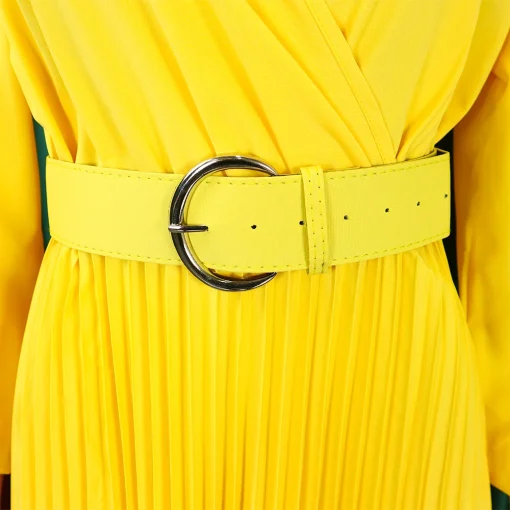 Pleated V-Neck Dress: Elegant, Full Sleeve, Belted, Mid-Calf Business Attire - Image 5