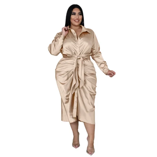 Satin Plus Size Shirt Dress: Sexy Lace-Up Evening Midi - Image 2