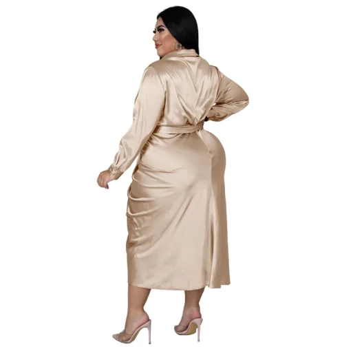 Satin Plus Size Shirt Dress: Sexy Lace-Up Evening Midi - Image 3