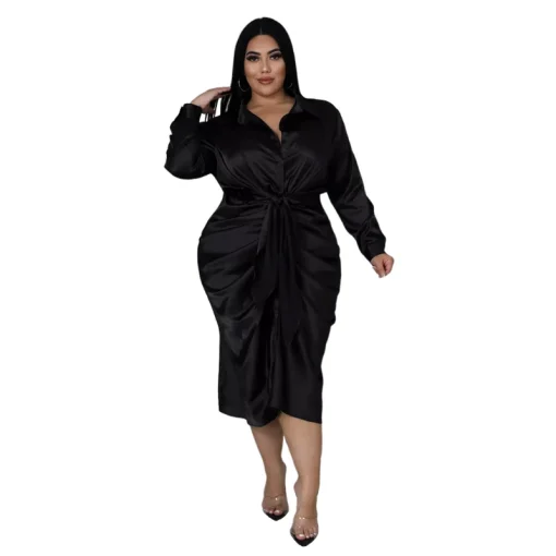 Satin Plus Size Shirt Dress: Sexy Lace-Up Evening Midi - Image 4