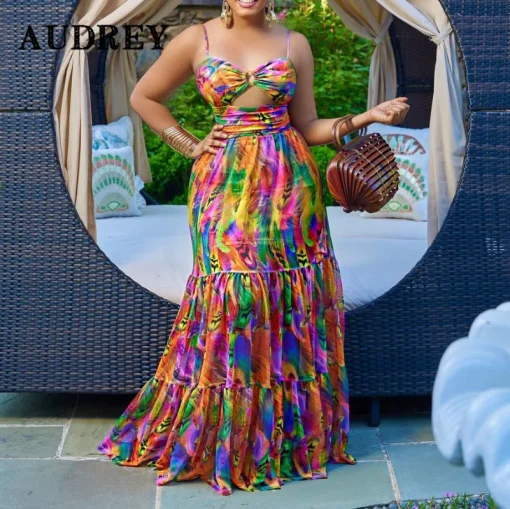 Boho Beach Plus Size Dress: Elegant Backless Printing, Vacation Ready - Image 2