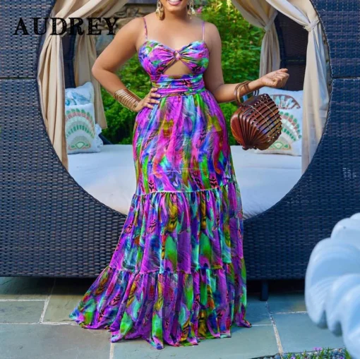 Boho Beach Plus Size Dress: Elegant Backless Printing, Vacation Ready - Image 4