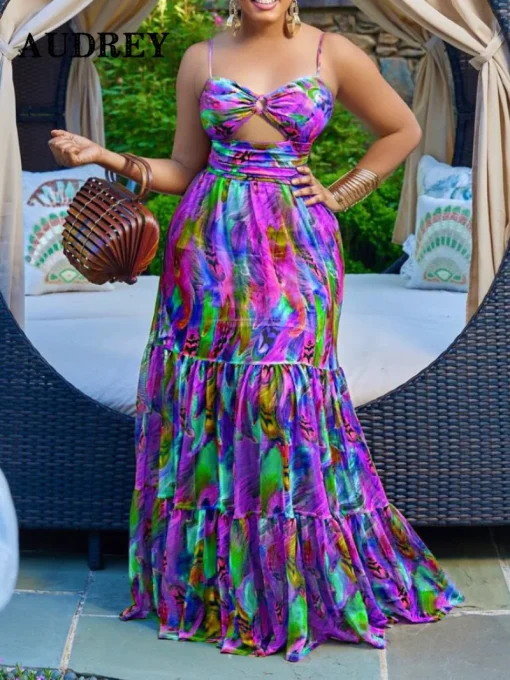 Boho Beach Plus Size Dress: Elegant Backless Printing, Vacation Ready - Image 5