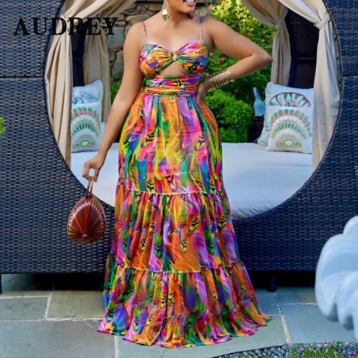 Boho Beach Plus Size Dress: Elegant Backless Printing, Vacation Ready