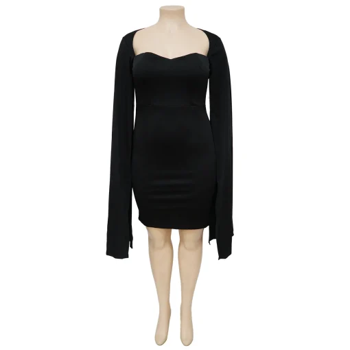 Fall Winter Plus Size V-Neck Bodycon Party Dress with Cape - Image 4