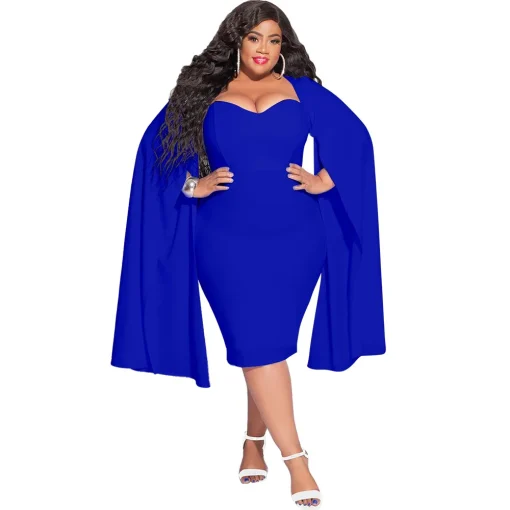 Fall Winter Plus Size V-Neck Bodycon Party Dress with Cape