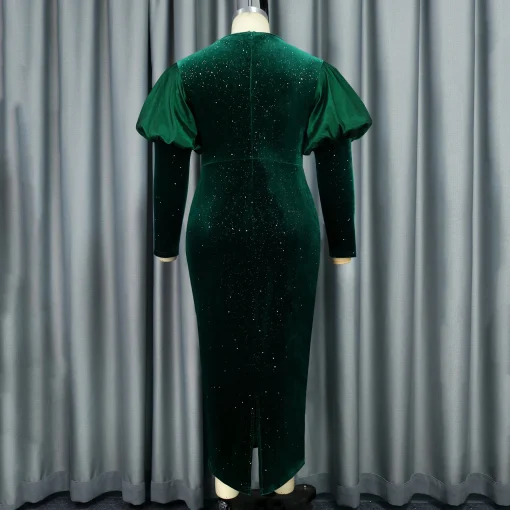 Green Velvet Dress: Round Neck, Full Sleeve, Ankle-Length Elegance - Image 4