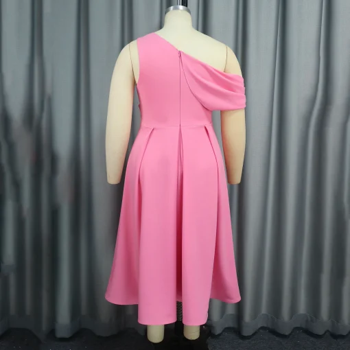 Pink Luxury Dress: One Shoulder, Sleeveless, High Waisted, Pleated Elegance - Image 4