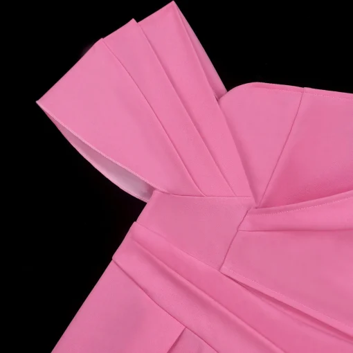 Pink Luxury Dress: One Shoulder, Sleeveless, High Waisted, Pleated Elegance - Image 5