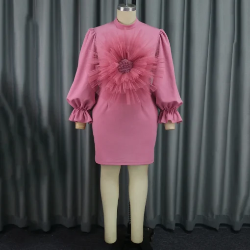 Pink Floral Sleeve Dress: Round Neck, Sheath, High Quality Elegance - Image 2