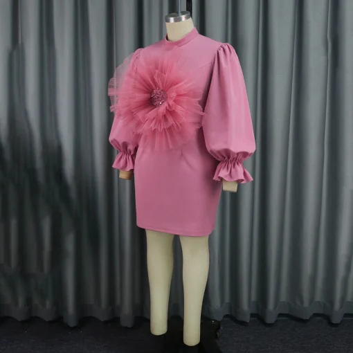 Pink Floral Sleeve Dress: Round Neck, Sheath, High Quality Elegance - Image 3