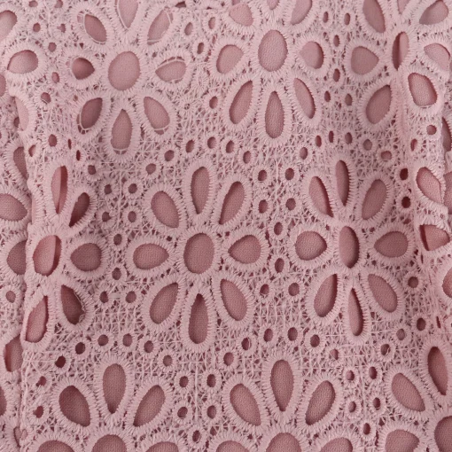 Pink Luxury Pleated Dress: Lace Patchwork, Round Neck, Elegant - Image 5