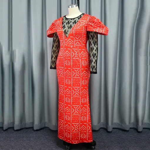 Red Lace Sleeve Sheath Dress - Ankle-Length Luxury for Parties - Image 3