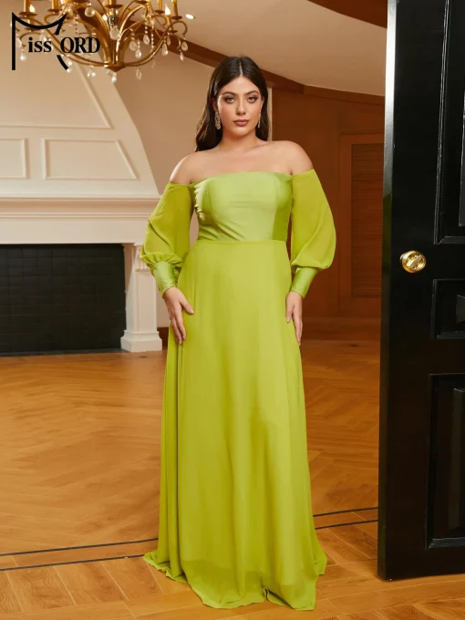 Green Plus Size Prom Dress - Elegant Off Shoulder A-Line - Image 2