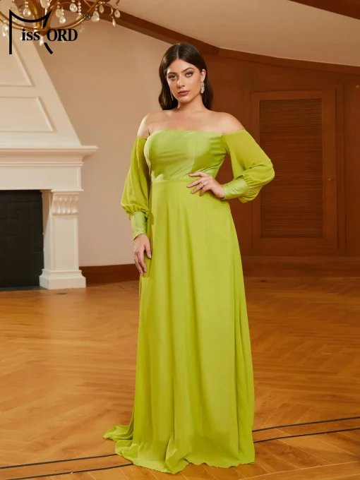 Green Plus Size Prom Dress - Elegant Off Shoulder A-Line - Image 4