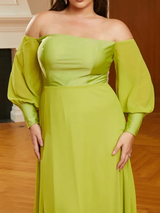 Green Plus Size Prom Dress - Elegant Off Shoulder A-Line