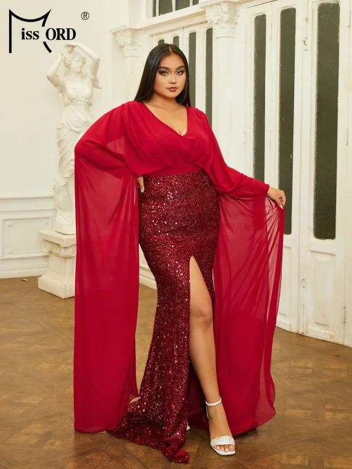 Missord  Wine Plus Size Evening Dress - Elegant Bodycon - Image 2