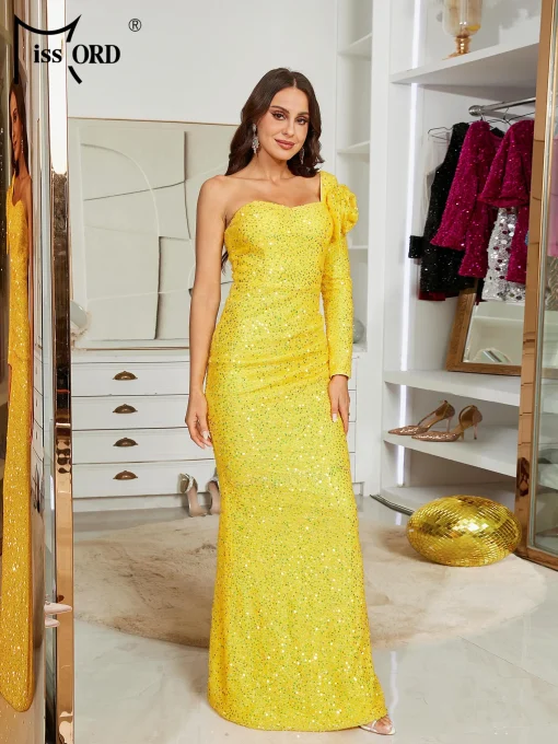 Missord Yellow Sequin Prom Dress - Elegant One-Shoulder Bodycon - Image 2