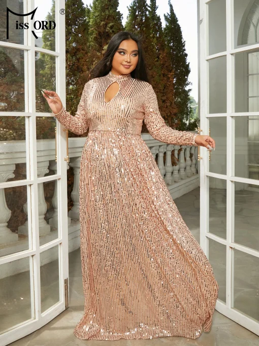 Missord Apricot Sequin Plus Size Prom Dress - Turtleneck A-line - Image 4