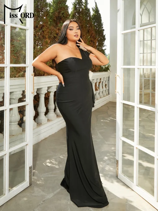 Missord Elegant Black Plus Size Mermaid Evening Dress - One Shoulder - Image 4