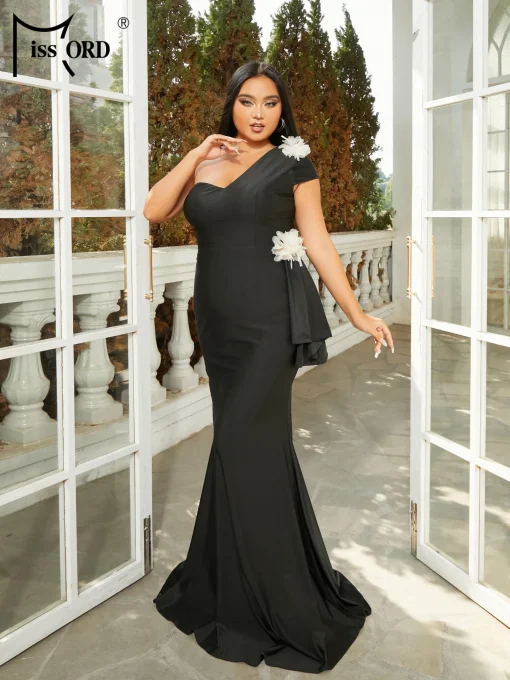 Missord Elegant Black Plus Size Mermaid Evening Dress - One Shoulder - Image 5