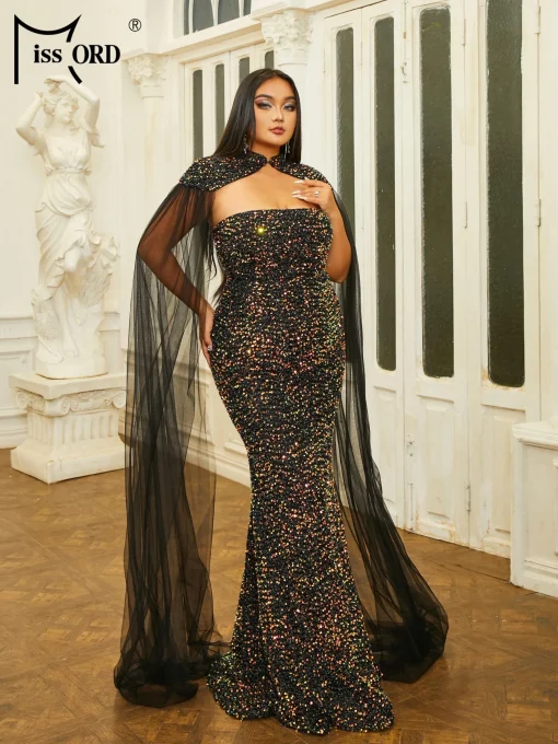 Missord Black Sequin Mermaid Dress - Elegant Plus Size Gown - Image 2